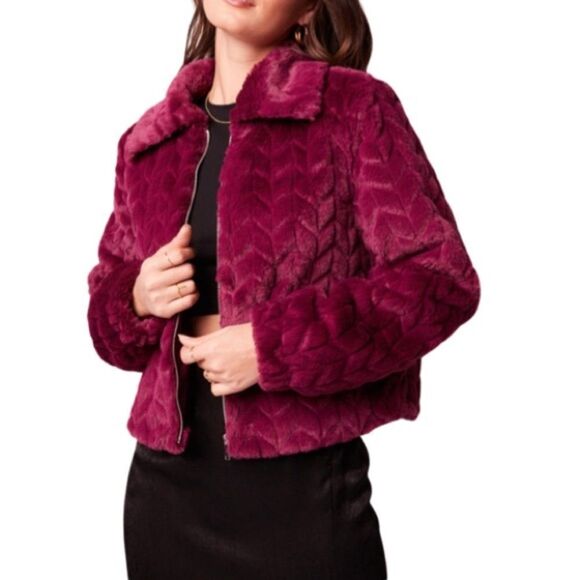 band of the free Jackets & Blazers - Band Of The Free Val Faux Fur Chevron Jacket in Eggplant. Size Large. NWT!